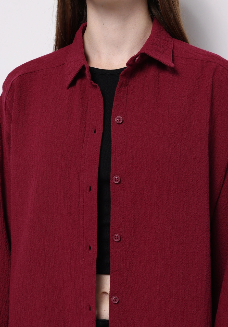 Colins Relax Fit Shirt Neck Düz Kadın Bordo Uzun Kol Gömlek Cl1077307 Q1.v1 Brd Bordo
