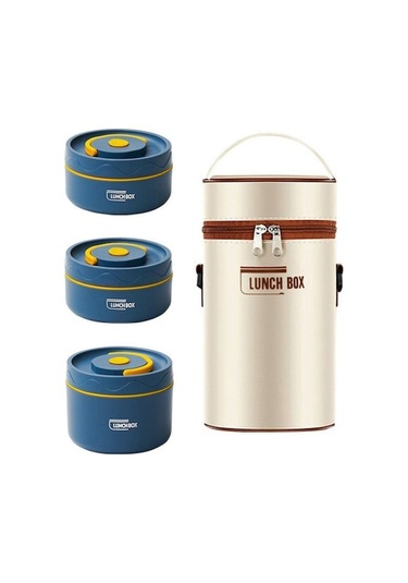 Ulzyvf Yemek Termos Seti, Paslanmaz Çelik Mavi, 2x420ml+1x550ml Kutuda Mavi