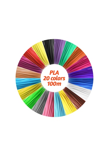 Tenfowee Pla Malzeme 3d Yazıcı Kalemi Filamenti, 1.75mm Dairesel Kesit, 20 Renkli Toplam 100m , Çevre Dostu Kutulu 20 Bobin Seti