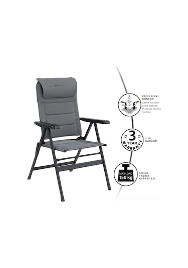 Outwell Kenai Premium 7 Kademeli Ultra Konforlu Doğa Sandalyesi Gri