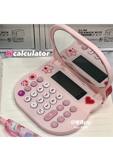 Singree Küçük Mini Kedi Desenli Cep Hesap Makinesi - Portatif Çift Taraflı Ayna Ve Hesaplama İşlevi İle Genç Stil