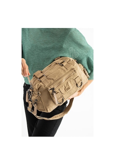 Kadın Omuz Çantası Çapraz Askılı Postacı Bayan Çantası 21 31 Cm Poliamid Hafif Kumaş Kol Çantası Vizon