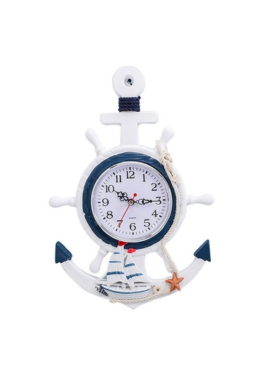 Suofeng Deniz Stili Mavi Beyaz Gemi Direnci Dekoratif Duvar Saati - Denizcilik Temalı Zaman Gösterici Çok Renki