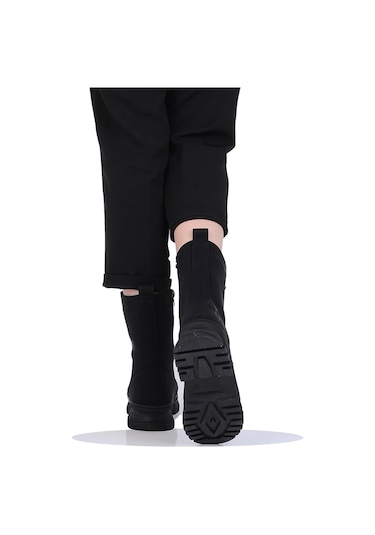 Mp 242-2212zn Siyah Kadın Kışlık Düz Postal Bot Ayakkabı 001