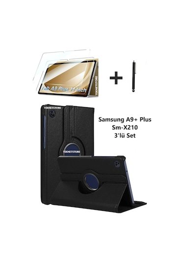 Samsung Galaxy Tab A9+ Plus 11 Inç Tablet Uyumlu 360 Döner Pu Deri Kılıf Seti Sm-x210 Kılıf