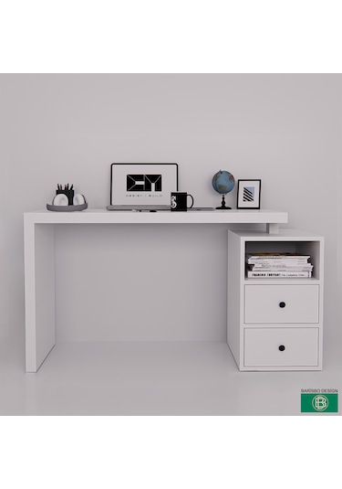 Çalışma Masası Çekmeceli Ve Raflı Geniş Çalışma Alanına Sahip Beyaz