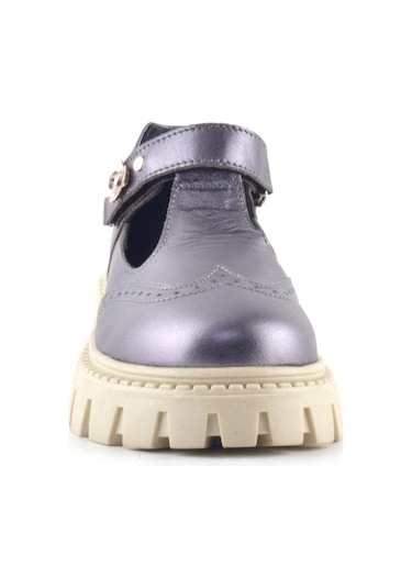 Rakerplus Hakiki Deri Platin Krem Tabanlı Çiçek Detaylı Kız Çocuk Günlük Ayakkabı Platin