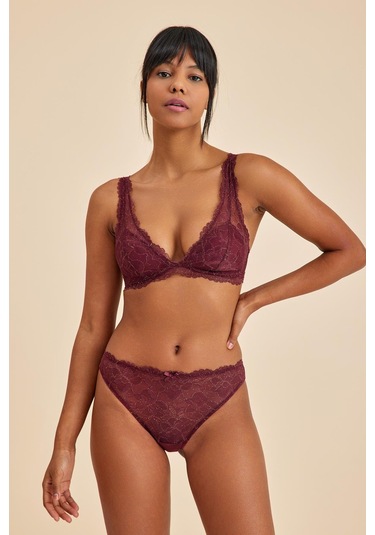 Roma Bordo Balensiz Dantelli Üçgen Bralet Sütyen Külot Takım bordo