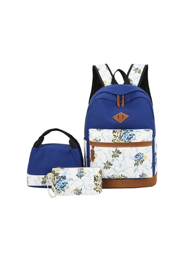 Moda Trendi Yeni 3 Seti Sırt Çantaları Yüksek Kaliteli Kızlar Sevimli Pembe Yumuşak Tuval Öğrenci O MAvi