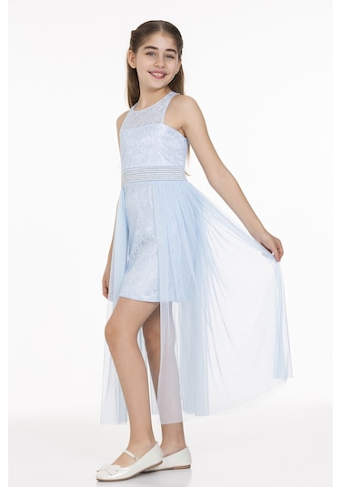 Ahengim Kız Çocuk İnci Taşlı Tüllü Trend Abiye Ak2229 001