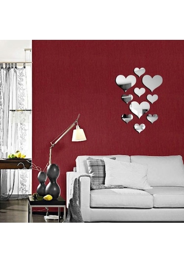 Gümüş 10 Adet Aşk Kalp Akrilik 3d Ayna Duvar Sticker Duvar Çıkartması Çıkarılabilir Çıkartmalar Diğer