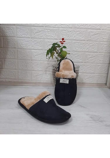 Ucc Siyah İçi Kürklü Ev İçi Tüylü Misafir Terliği 001