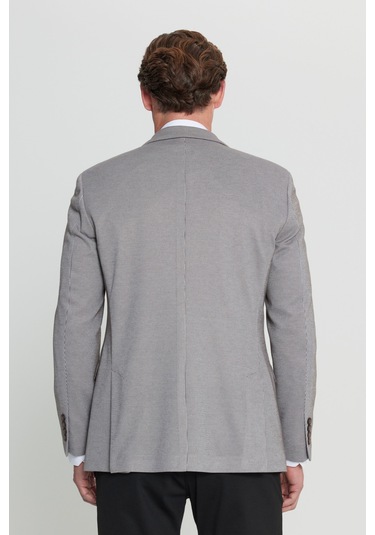 Erkek Vızon 360 Her Yöne Esneyen Slim Fit Dar Kesim Çizgili Kapak Cepli Blazer Ceket Vizon
