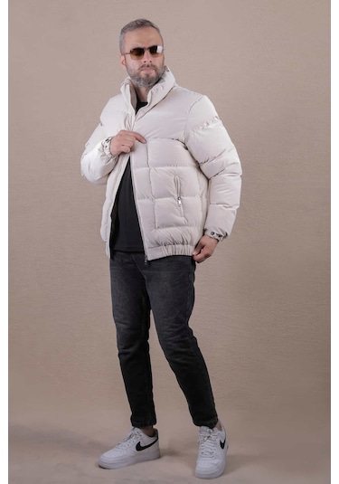 Ohepmoda Dik Yaka Nova Soft Kumaş Erkek Şişme Mont Bej
