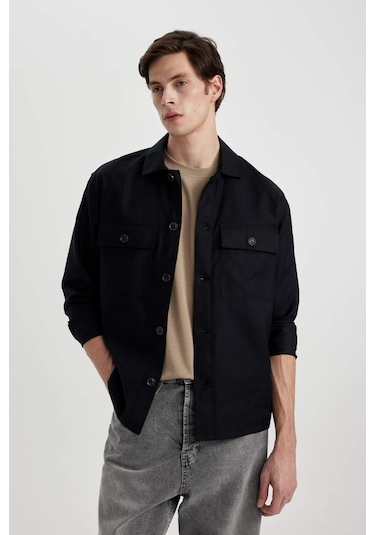 DeFacto Relax Fit Polo Yaka Cep Detaylı Gömlek Ceket B3903AX24SPBK81 DeFacto Relax Fit Polo Yaka Cep Detaylı Gömlek Ceket B3903AX24SPBK81