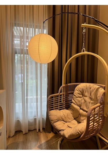 Wezone Japon Geleneksel Washi Kağıt Ve Bambu Çerçeve Yuvarlak Avize - Oturma Odası, Restoran, Kafe Dekoru İçin Yumuşak Işık, 60cm Tekli Avize Kapağı Beyaz