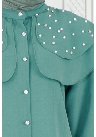 Sevitli Pelerinli İncili Tunik-mint Yeşili-3933-mint Yeşili Mint Yeşili