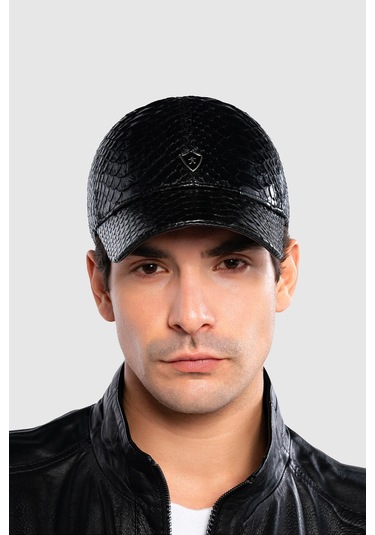 Tamer Tanca Erkek Hakiki Deri Siyah Şapka 524 Yln Sapka Sk20-21 Sıyah Yılan Siyah