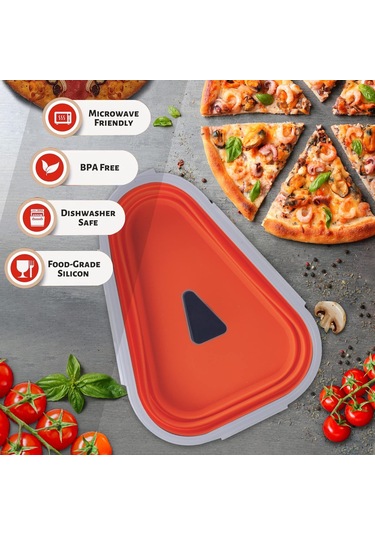 Vkemall Kırmızı Yiyecek Dereceli Silikon Pizza Depolama Kutusu - 5 Fırın Uygun Bölme Tepsili, Yeniden Kullanılabilir, Bulaşık Makinesi Güvenli, Leak-proof Turuncu - Kırmızı
