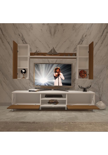 Decoraktiv Eko 7 Slm Dvd Krom Ayaklı Tv Ünitesi Tv Sehpası Beyaz - Ceviz