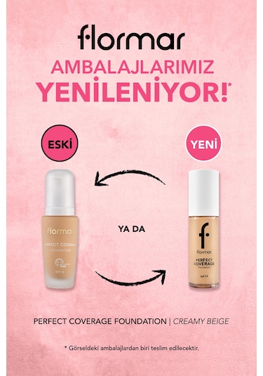 Flormar Perfect Coverage Yoğun Kapatıcı Su Bazlı Fondöten (Sıcak Alt Ton) -103 Creamy Beige -8682536058186