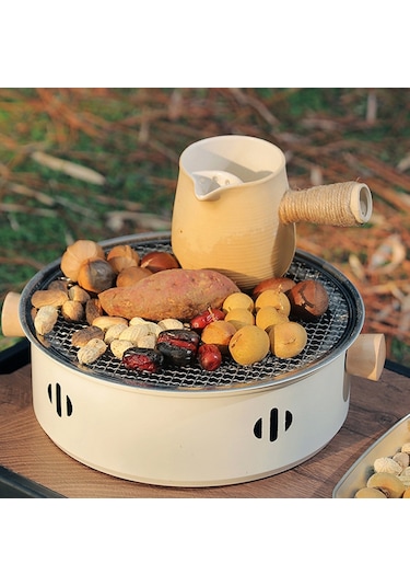 Vkemall Açık Paslanmaz Çelik Barbekü Sobası Kamp Kömür Sobası Taşınabilir Yuvarlak Çay Ocağı Ev Tipi Bölünmüş Barbekü Sobası Beyaz Beyaz