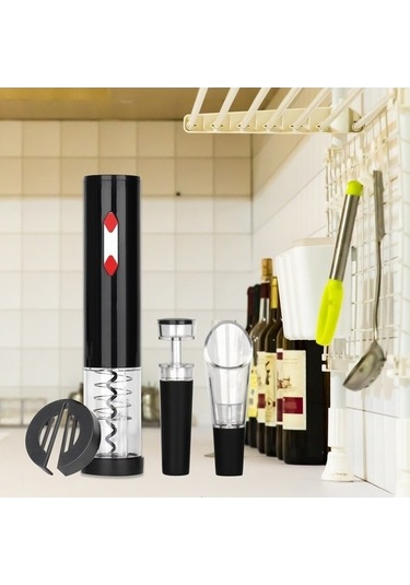 Ulzyvf Createtech Vakum Tirbuşon Tıpa Sürümü Şarap Açacağı Otomatik Elektrikli Mutfak Evi Parti Düğün Bar Kırmızı Şarap Poker Kesici Folyo Dökücü Qo Siyah/ Siyah