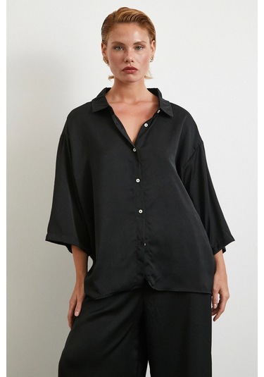 Dökümlü Romantik Gömlek Siyah Siyah