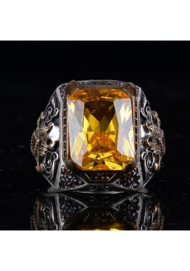 925 Ayar Gümüş El Yapımı Taş Yüzük Sitrin Gümüş