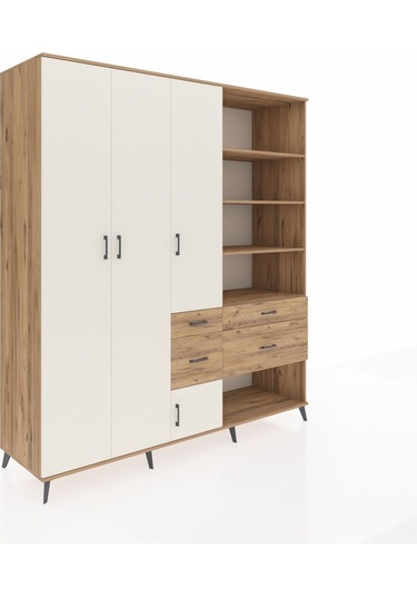 Kronos Dolap 14 Raflı 4 Çekmeceli 4 Kapaklı 220x59x243 Çam-aytaşı/çam Aytası/atlas Çam
