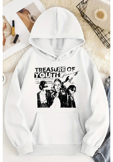 Treasure Of Youth Baskılı Oversize Sweatshirt Beyaz