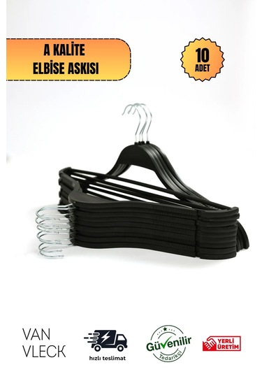 10'lu Siyah, Beyaz, Kahve Plastik Askı Seti Dayanıklı Kıyafet Askıları, Ev Ve Ofis Kullanımı İçin Siyah