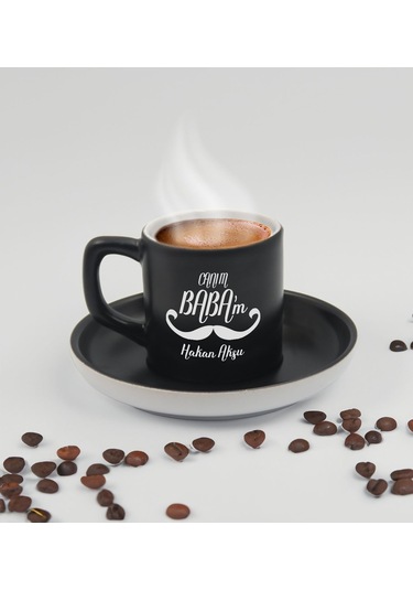 Bk Gift Kişiye Özel İsimli Baba Temalı Siyah Türk Kahvesi Fincanı&metal Kalem&çakmak&kartlık Cüzdan Hediye Seti, Sevgiliye Hediye-2, Babaya Hediye, Ba