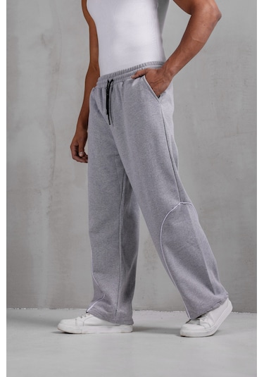 Dark Moda Erkek Oval Şeritli Baggy Eşofman Gri