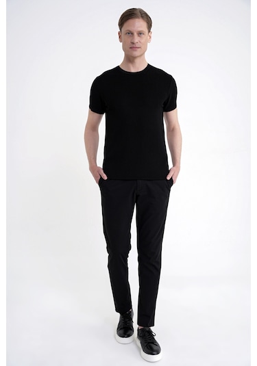 Efor Comfort Fit Rayon Karışımlı Siyah Bisiklet Yaka Tişört Ts 925