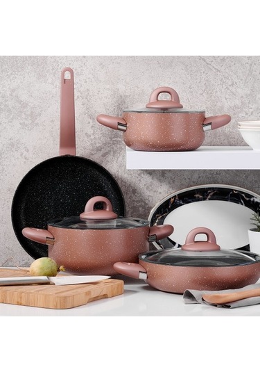 Korkmaz Bella Granit Rosegold 7 Parça Tencere Seti