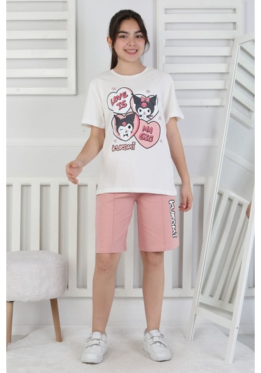 Love Is Kız Çocuk Üst Süprem Alt 2 İp Şort Takım Pudra