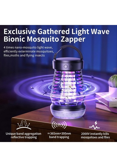 Wezone J10 Siyah Led Isırgan Öldürücü Lambası - Ev, Bahçe, Kamp Kullanıma Uygun, Sos Acil Işık Özelliği, 2000mah Pil, Type-c Şarj Siyah