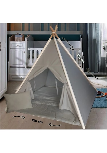 Pamuklu Ahşap Çocuk Oyun Çadırı Evi Kızılderili Çadırı