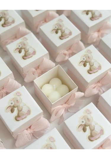 Tavşan Temalı Mum Kişiye Özel Etiketli 25 Adet