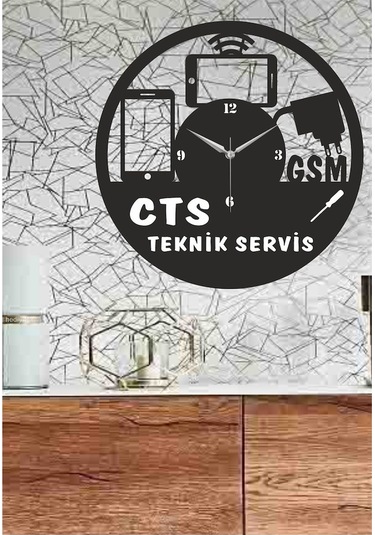 Kişiye Özel Isimli Iletişim Temalı Ahşap Duvar Saati Siyah