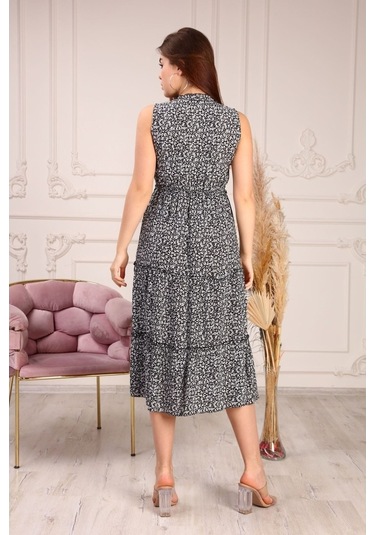 Aymeravm - Çiçek Desenli Yakası Fırfırlı Kadın Elbise - Hel74... (546205442)