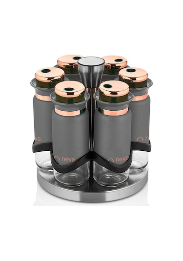 Neva N2747 Grizay Sweet Premium 6Lı Baharat Seti Yuvarlak Dönerli Gri - Bakır
