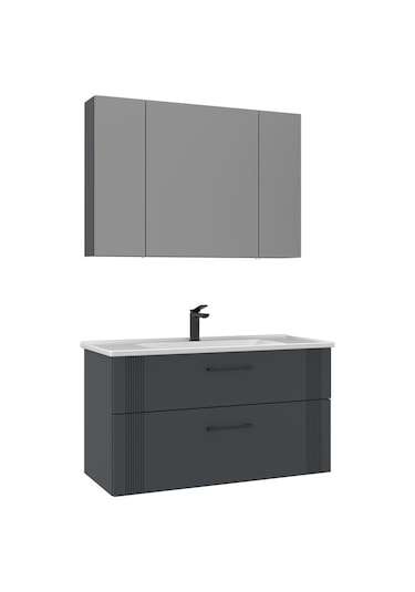 Orka Bari 100 Cm Mat Antrasit Banyo Dolabı Alt Modül Lavabo Mat Antrasit