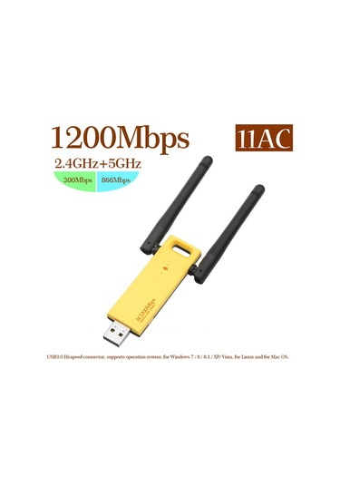 Yaozixa Usb 3.0 Kablosuz Ağ Kartı, 1200mbps, 2.4/5ghz Çift Frekans, 802.11ac, Dışarıdaki Çift Anten, Wd-4602ac Modeli