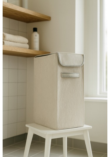 Keçe Çamaşır Sepeti Kapaklı Dikdörtgen Kirli Sepeti Katlanabilir Ve Dayanıklı Çamaşır Düzenleyici Siyah