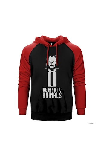 John Wick Be Kind Animals Kırmızı Reglan Kol Kapşonlu Sweat Kırmızı