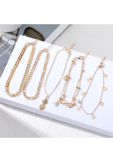 Ananas Deluxe İnci Bilezik Moda Yıldız Kolye Çok Yönlü Süsler Zarif Charm Mizaç Plaj Bohem Kadın Ayak Zinciri Çok Renkli