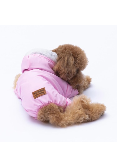 Pettrend Pembe Kürklü Tulum Yağmurluk Küçük Irk Yağmurluk Köpek Kıyafeti