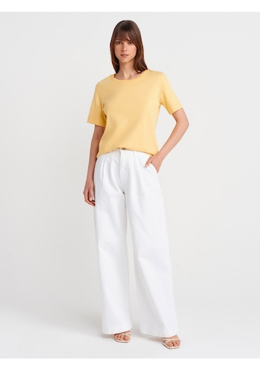 Dilvin 31763 Bisiklet Yaka T-shirt-sarı Sarı